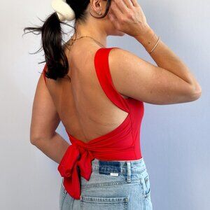 Open Back Bodysuit Top | Red